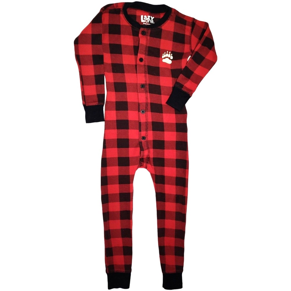 Lazy One Red Black 1pc Bear Cheeks Toddler Size 2T‎ Pajamas Jumpsuit Cotton - Picture 2 of 5